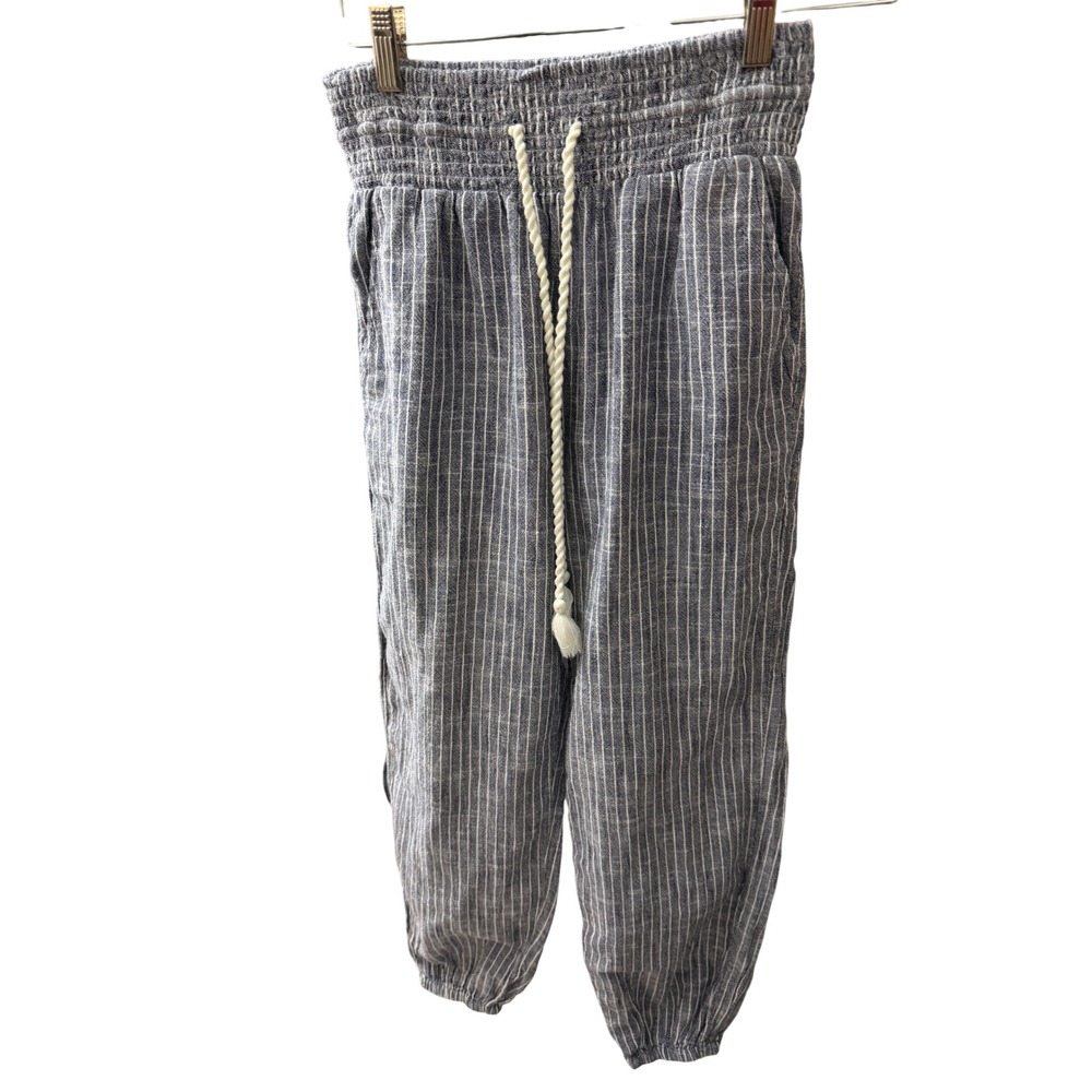Aerie American Eagle Jogger Pants Women Small Blue Excellent Striped Linen Blend - Picture 2 of 9